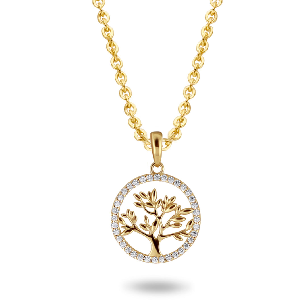 Collier Lebensbaum mit 36 Zirkonia aus Gold 585