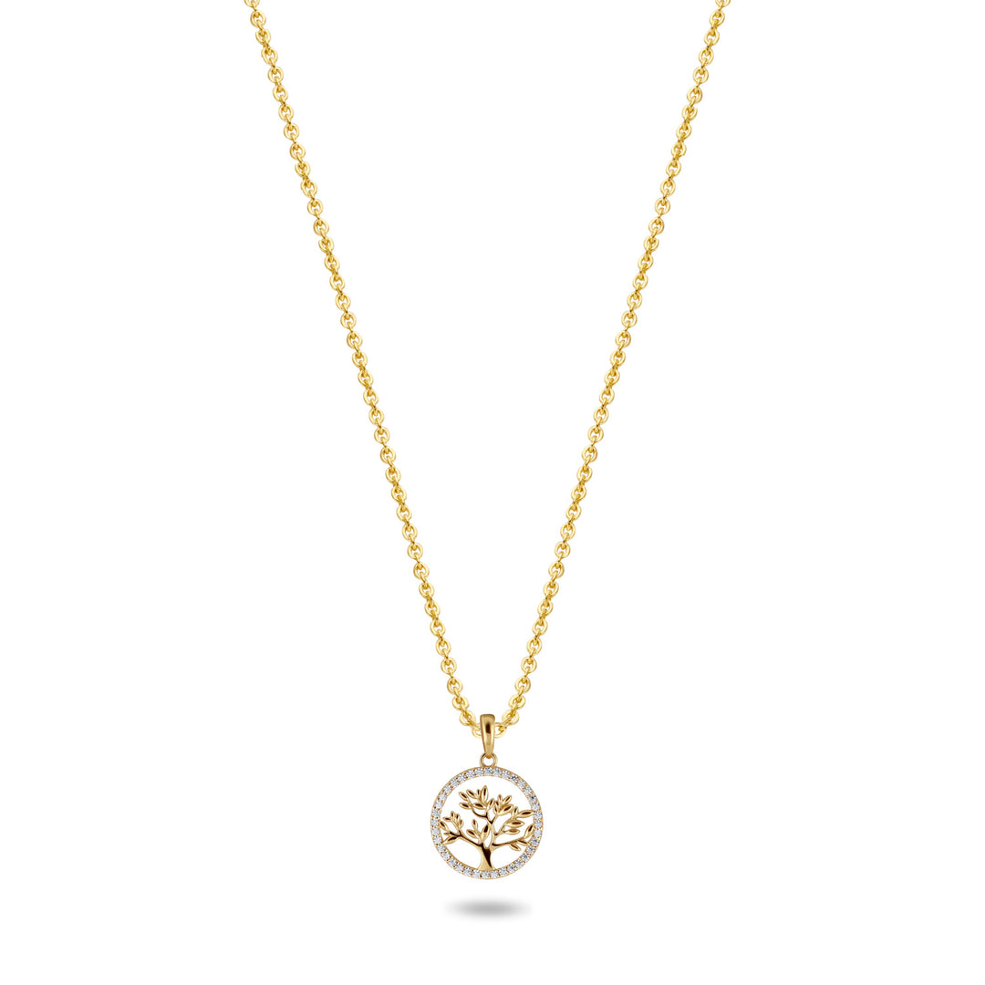 Collier Lebensbaum mit 36 Zirkonia aus Gold 585