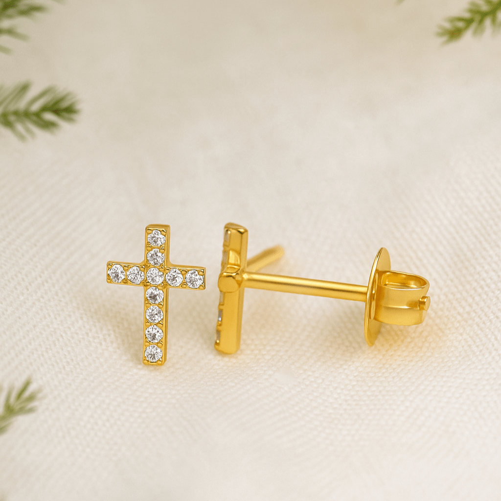 Cross Ohrstecker aus vergoldetem Edelstahl