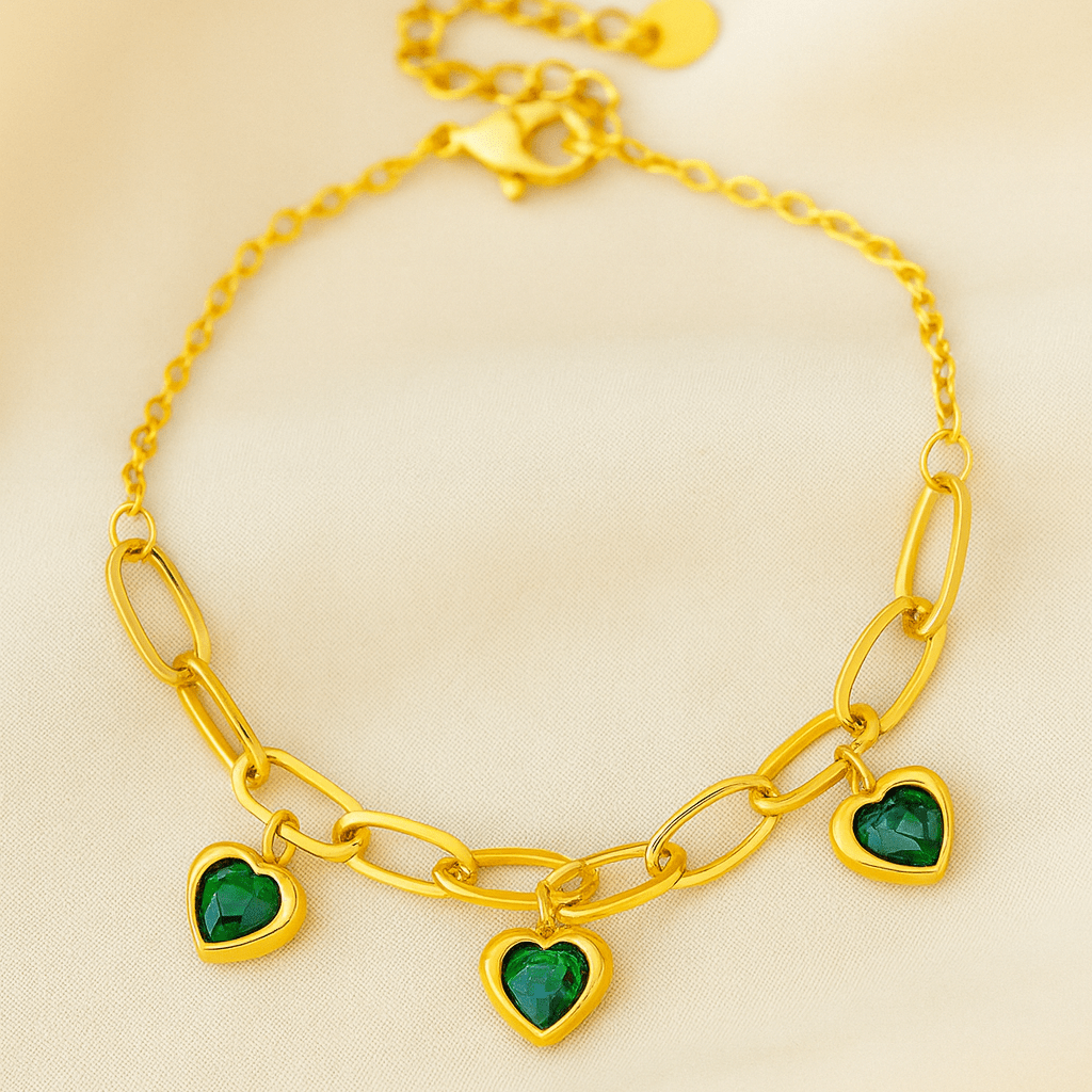 Armband mit grünen Zirkonia-Herzen, aus Edelstahl
