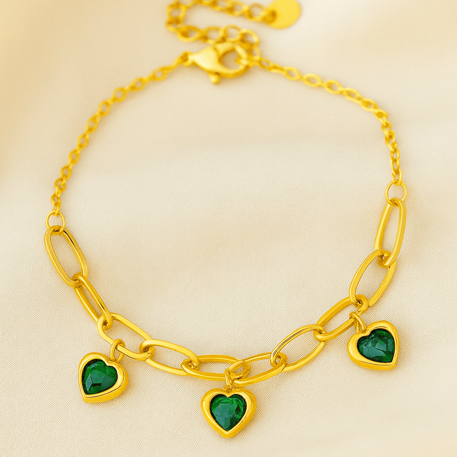 Armband mit grünen Zirkonia-Herzen, aus Edelstahl