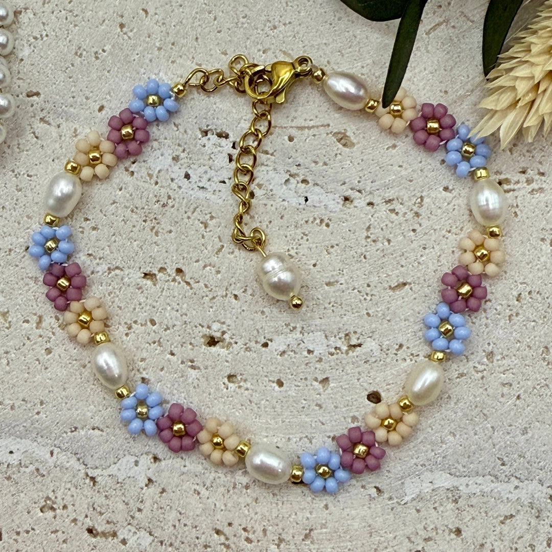 Armkettchen mit Blumenperlen und Edelstahl