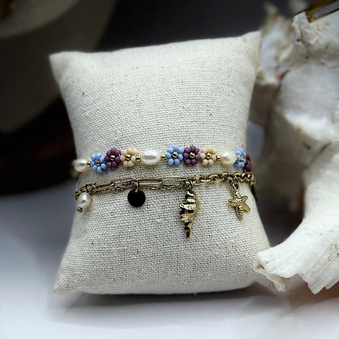 Armkettchen mit Blumenperlen und Edelstahl