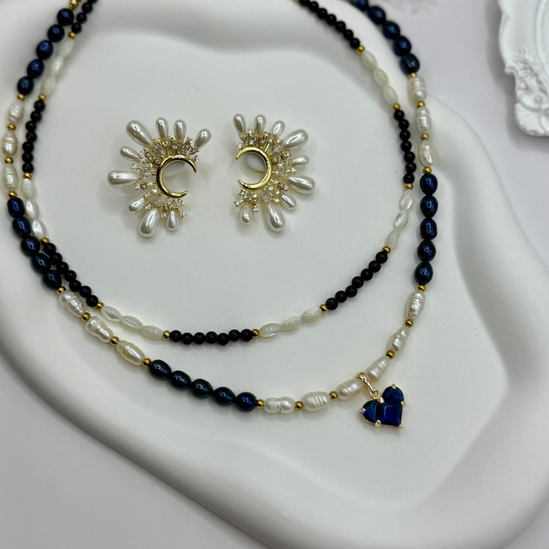 Zweiteiles Collier-Set aus Perlmutt und Süßwasserperlen