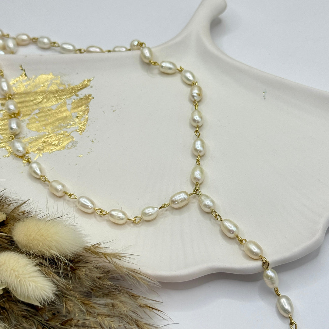 Y-Kette aus Süßwasserperlen und Edelstahl