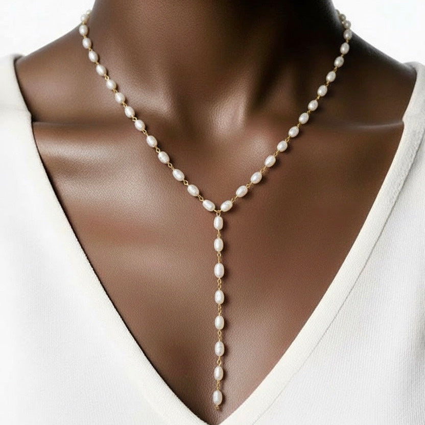 Y-Kette aus Süßwasserperlen und Edelstahl