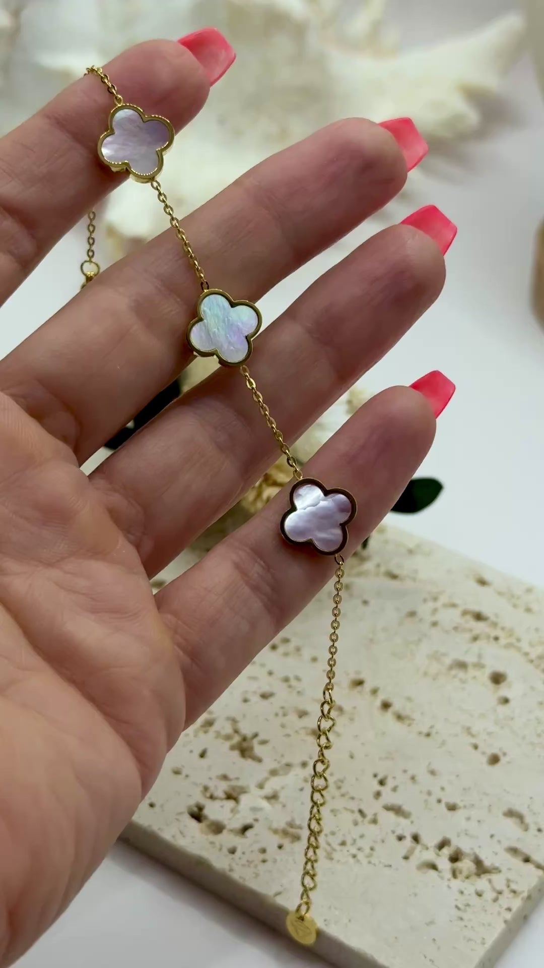 Armband "Pearly Clover" aus Edelstahl