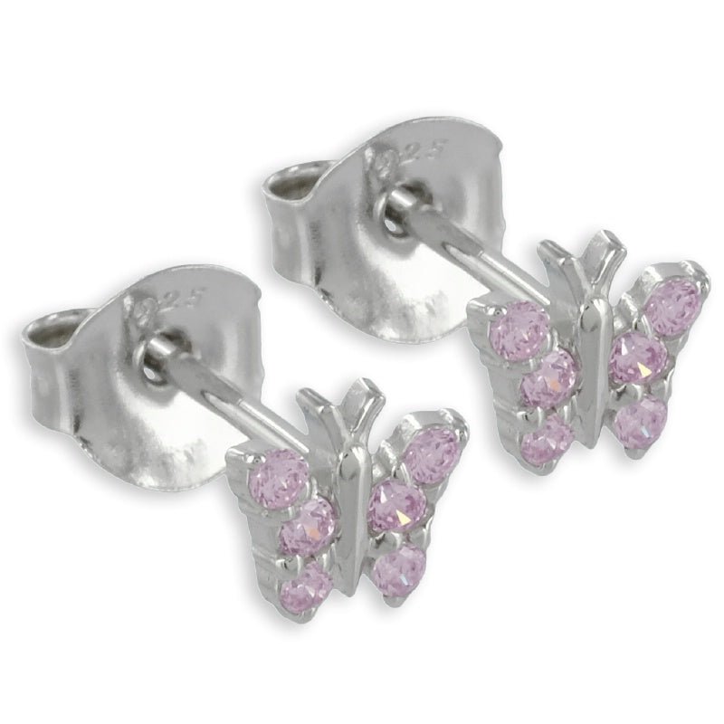 Ohrstecker Schmetterling mit 12 Zirkonia rosa aus Silber