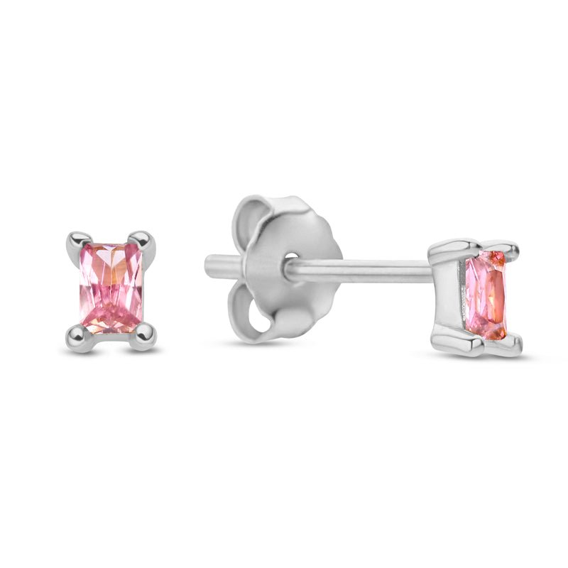 Ohrstecker mit Zirkonia pink im Baguetteschliff aus Silber