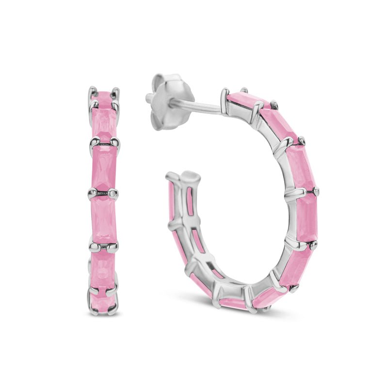 Ohrstecker Creolen Ø 19mm mit Zirkonia pink in Silber