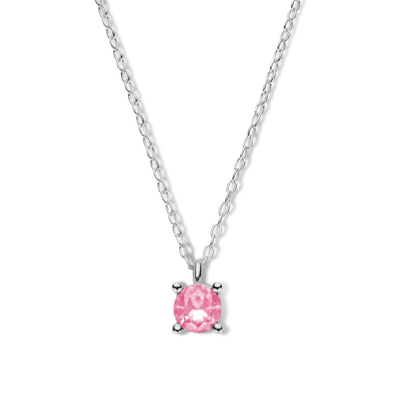 Collier mit rundem Zirkonia pink in Silber