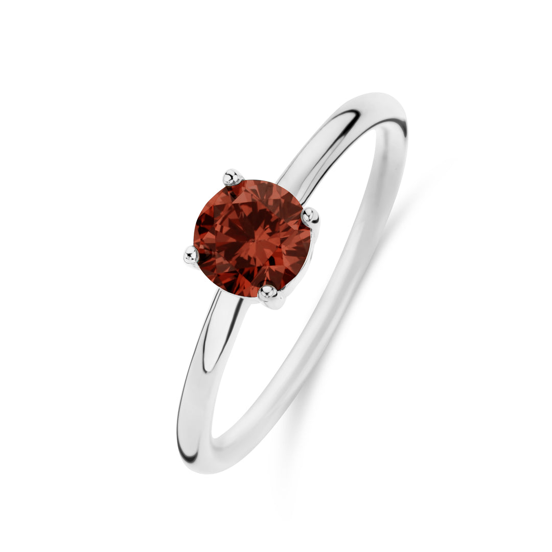 Damenring mit Zirkonia rund 6mm rot aus Silber