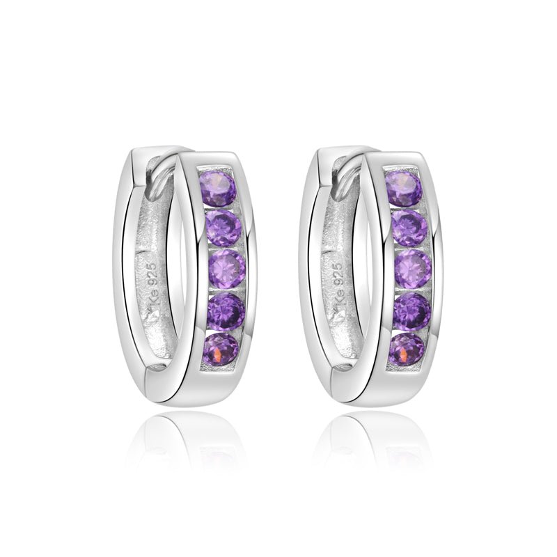 Klappcreolen mit 10 Zirkonia amethystfarbig aus Silber