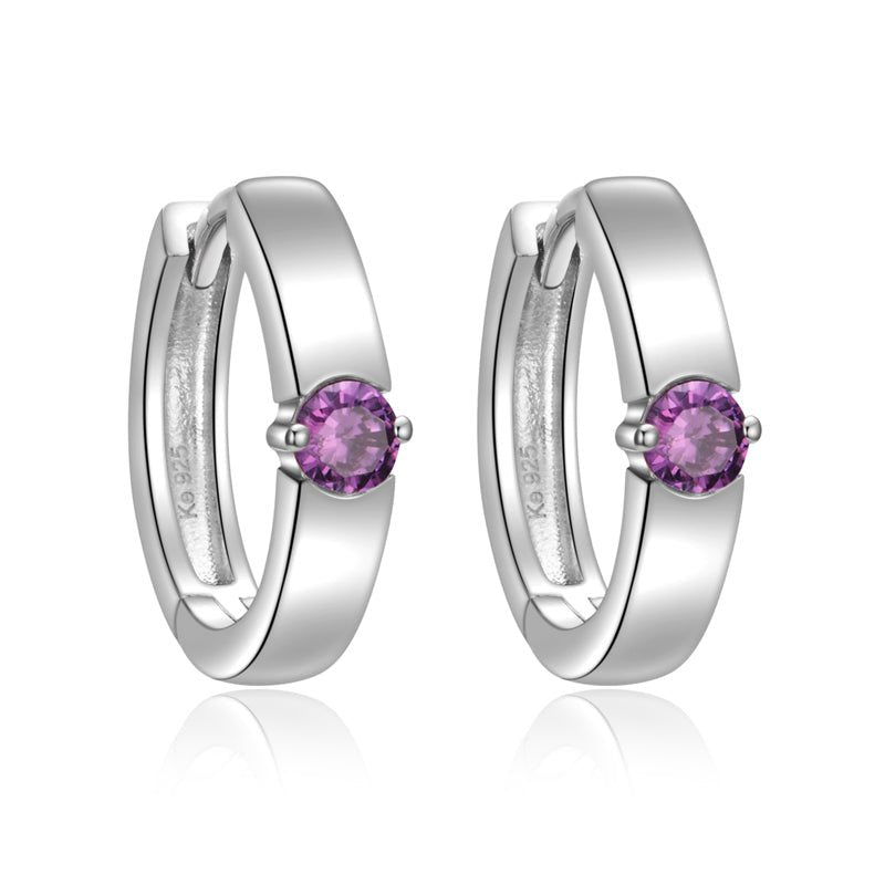 Klappcreolen 14mm mit Zirkonia amethystfarbig aus Silber