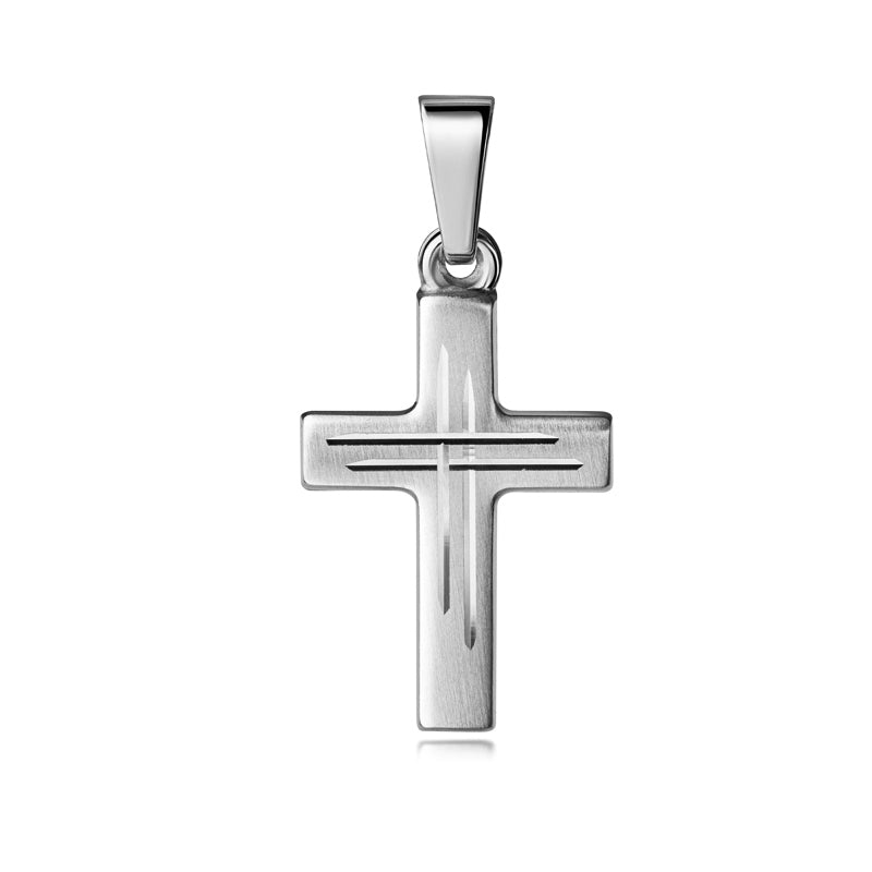 Anhänger Kreuz seidenmatt/diamantiert aus Silber