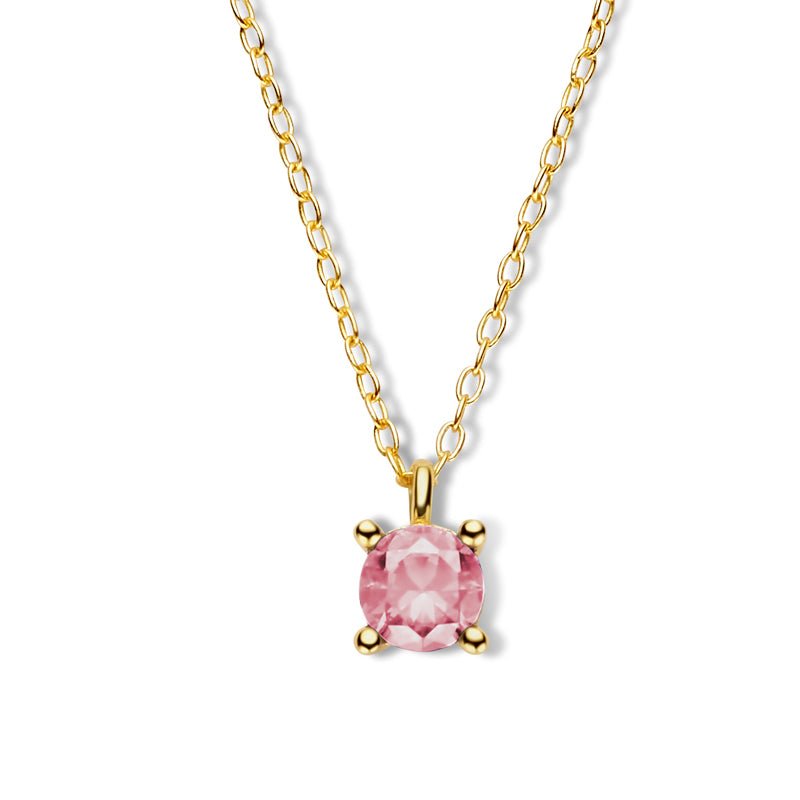 Collier mit rundem Zirkonia in pink aus vergoldetem Silber