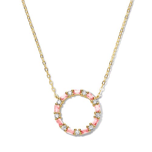 Collier und Anhänger mit Zirkonia in weiß/pink aus vergoldetem Silber