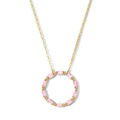 Collier und Anhänger mit Zirkonia in pink aus vergoldetem Silber