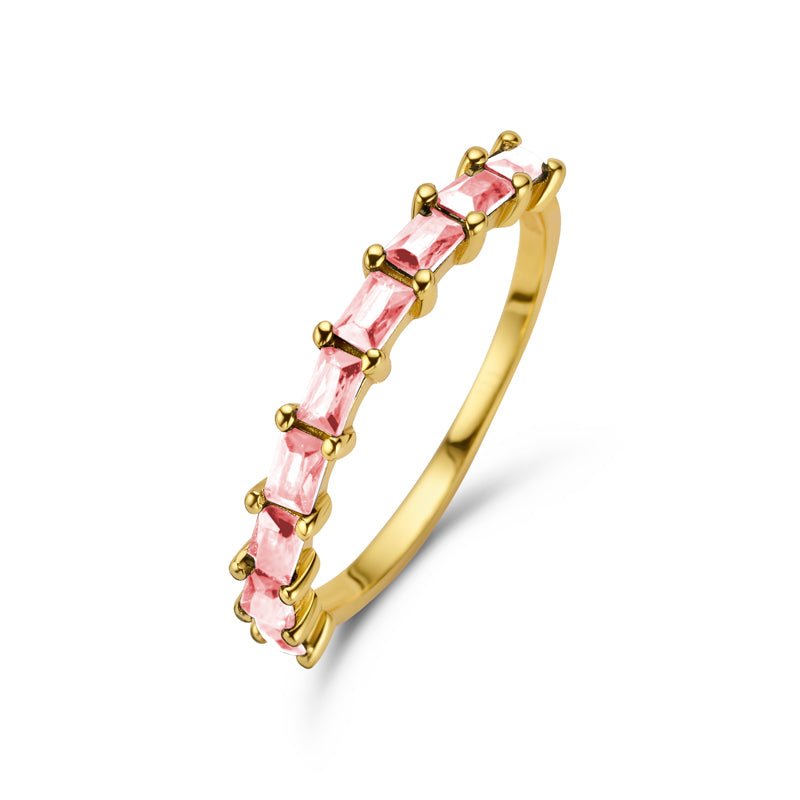 Damenring mit Zirkonia in pink aus vergoldetem Silber