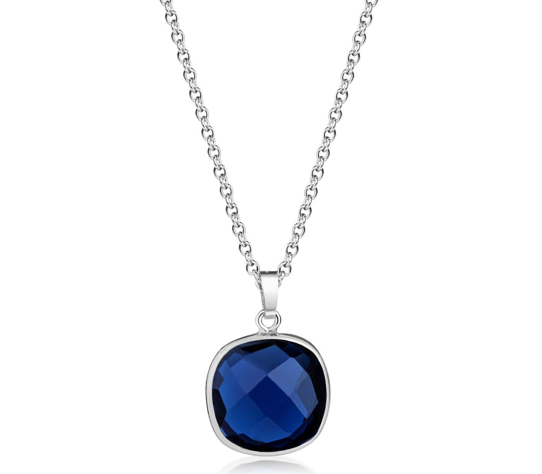 Collier mit Quarz in London Blue 15x15mm aus Silber