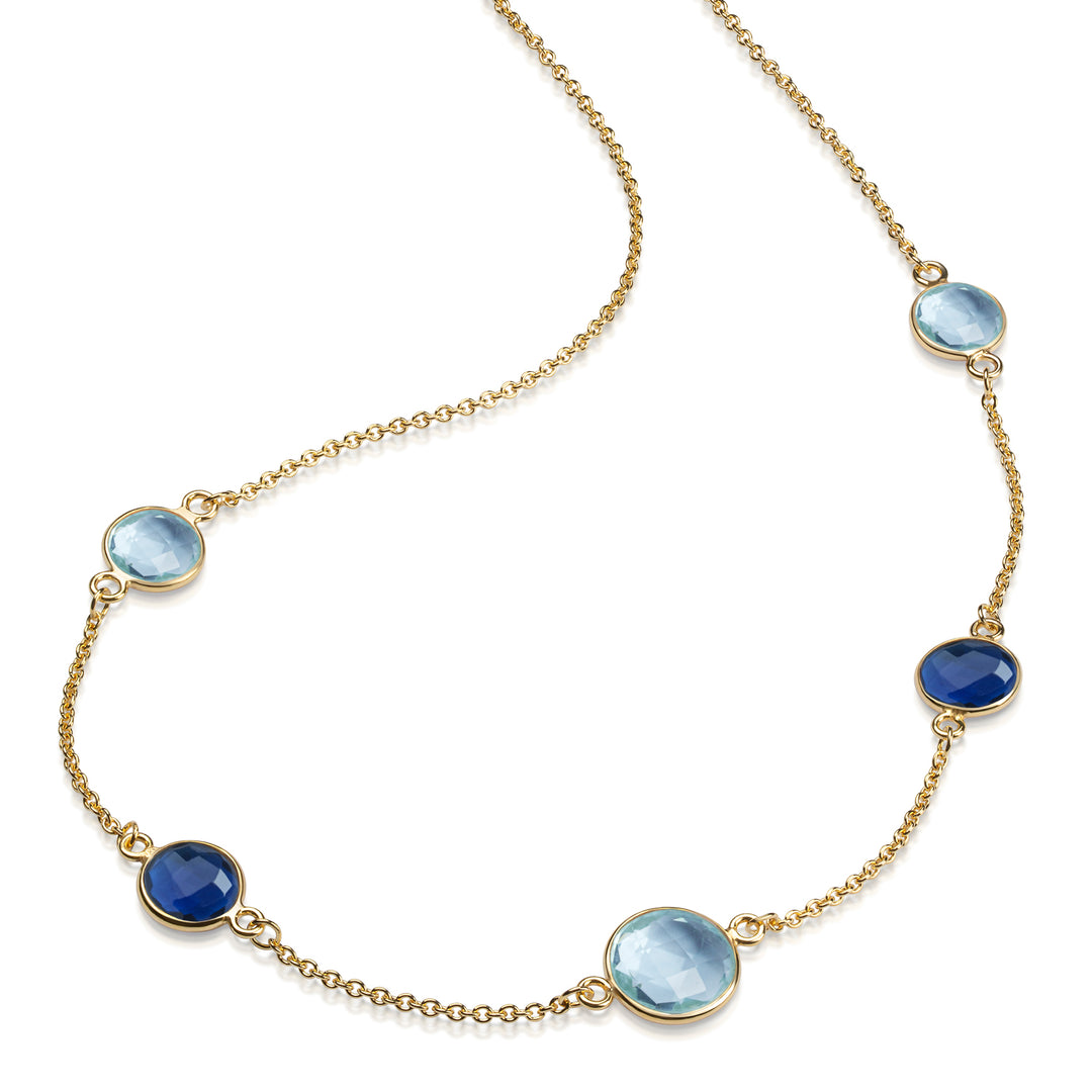 Collier mit Quarz in Swiss Blue und London Blue aus Silber 3 Milliemes vergoldet