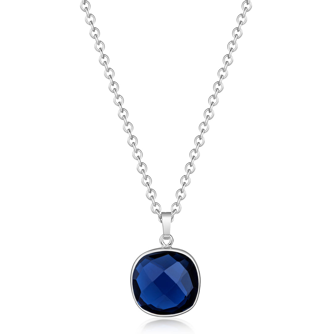 Collier mit Quarz in London Blue 13x13mm in Silber