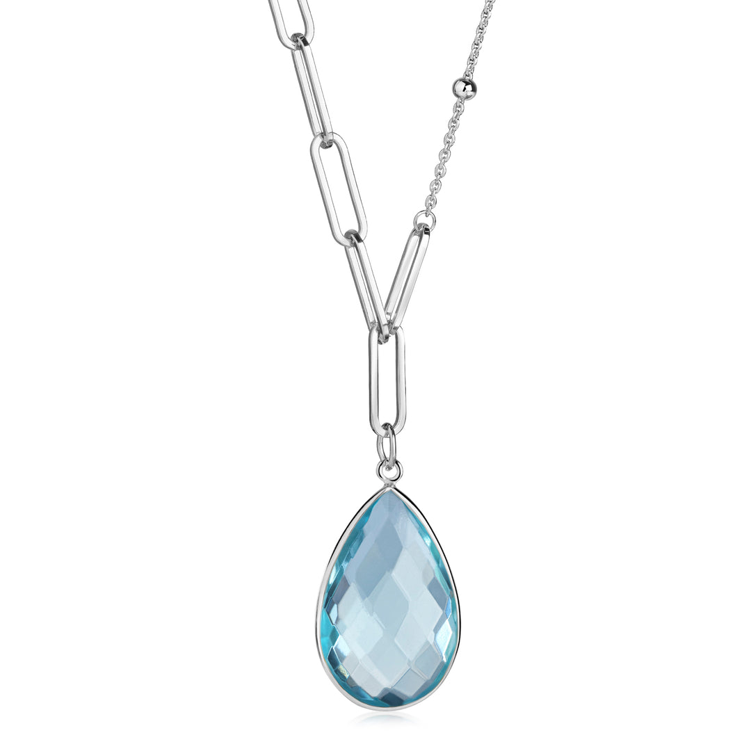 Collier mit Quarz-Tropfen in Swiss Blue aus Silber