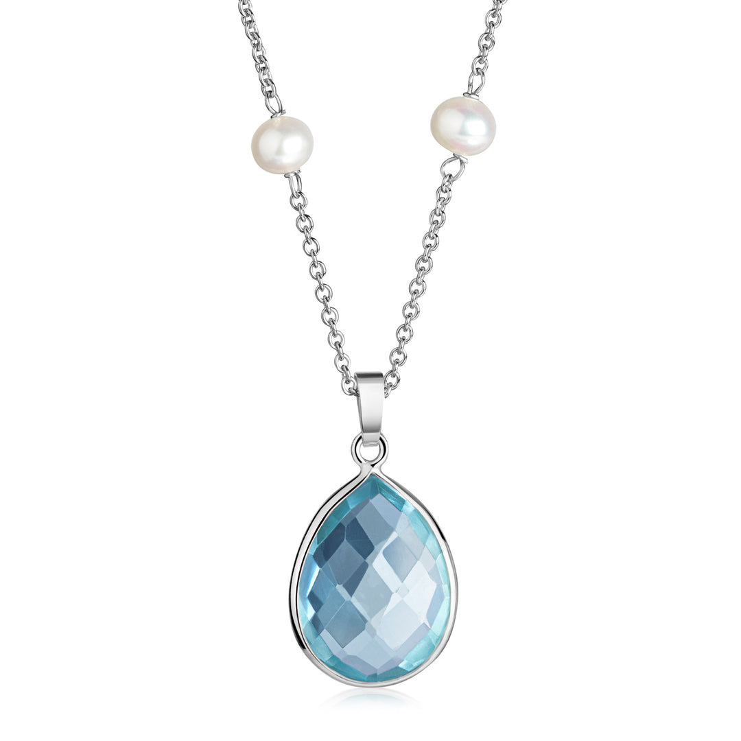 Collier mit Quarz Swiss Blue & SW-Zuchtperle aus Silber