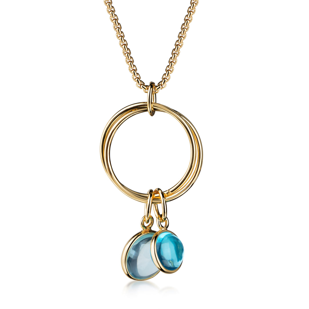 Collier mit blauen Quarz Cabochon aus Silber 3 Milliemes vergoldet