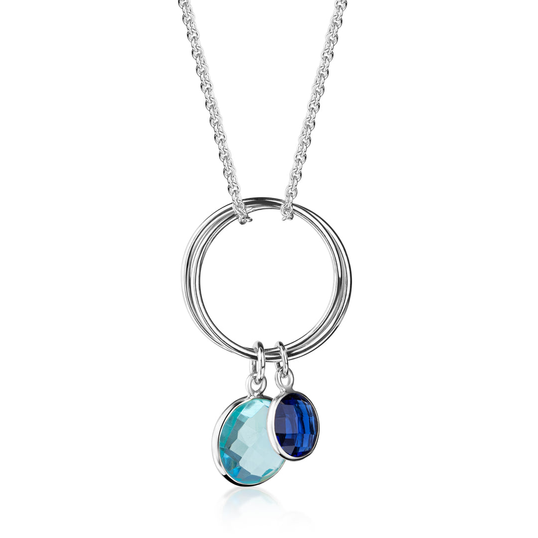 Collier 2-rhg. mit Quarz in Swiss Blue & London Blue aus Silber