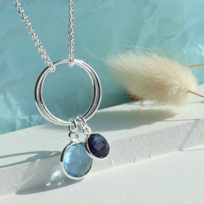 Collier 2-rhg. mit Quarz in Swiss Blue & London Blue aus Silber