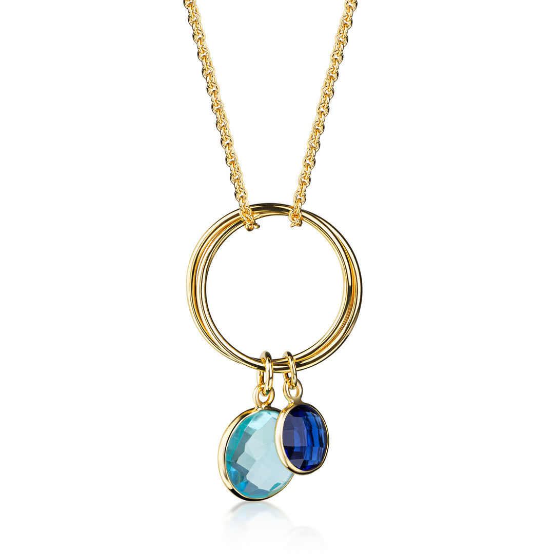 Collier 2-rhg. mit Quarz in Swiss Blue & London Blue aus vergoldetem Silber