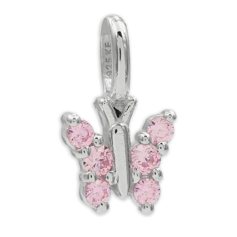 Anhänger Schmetterling mit 6 Zirkonia rosa aus Silber