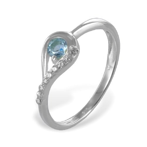 Ring mit 9 Zirkonia und Blautopas aus Silber