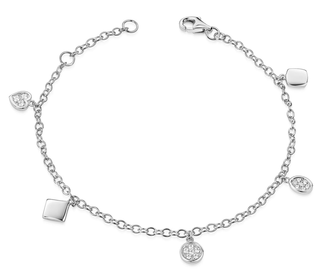 Armband mit 5 Anhänger und 16 Zirkonia aus Silber