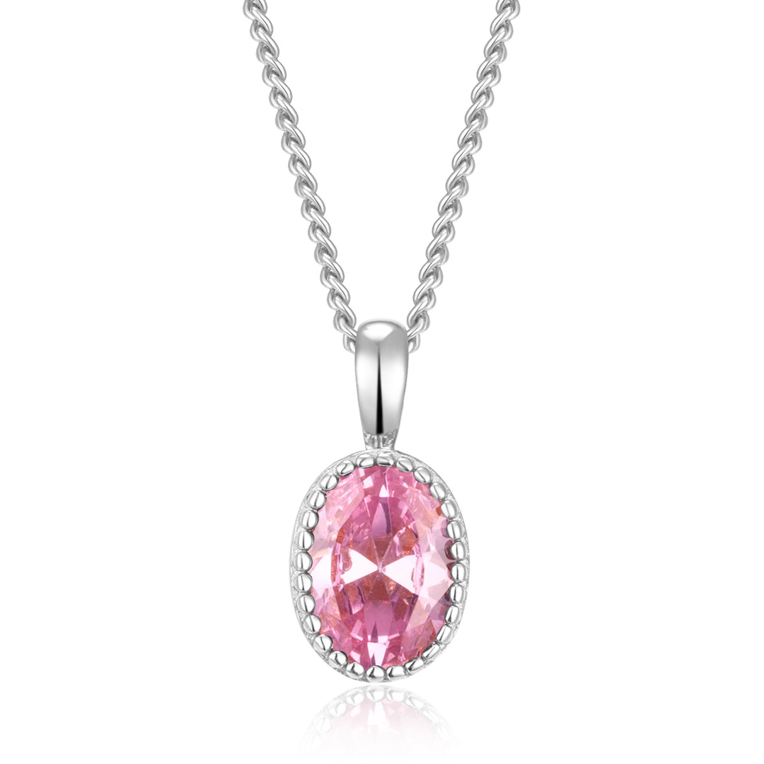 Collier mit Anhänger oval Zirkonia pink aus Silber