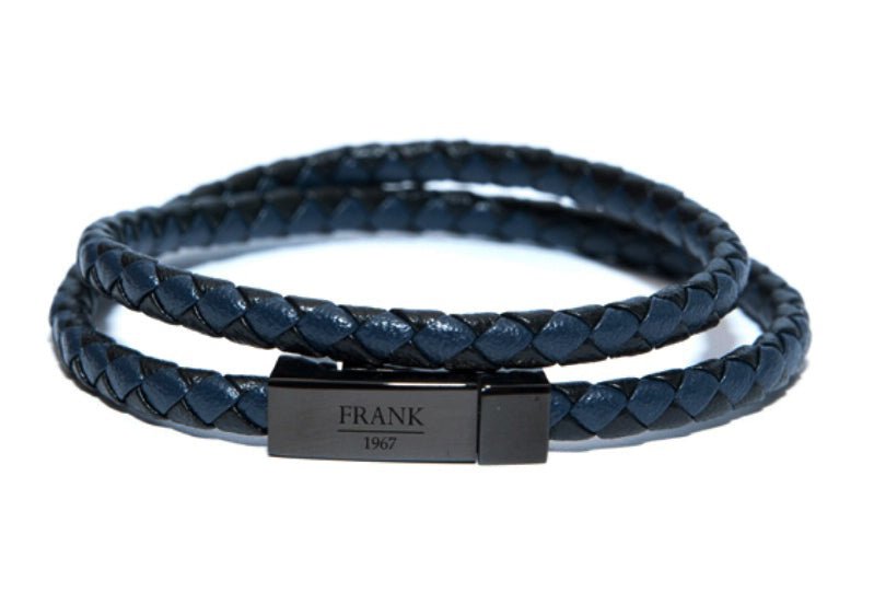 Armband Echt Leder blau/schwarz