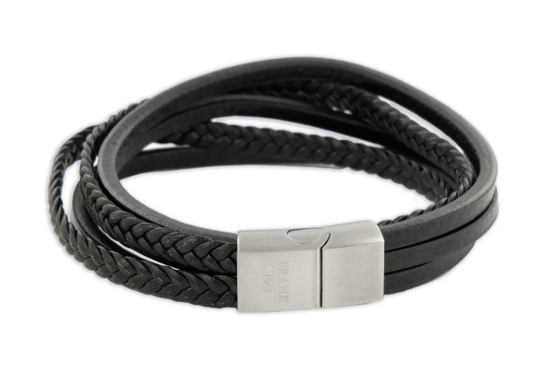 Armband Echt Leder schwarz 5-rhg.