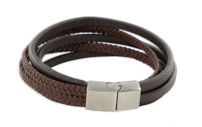 Armband Echt Leder braun/schwarz 5-rhg.