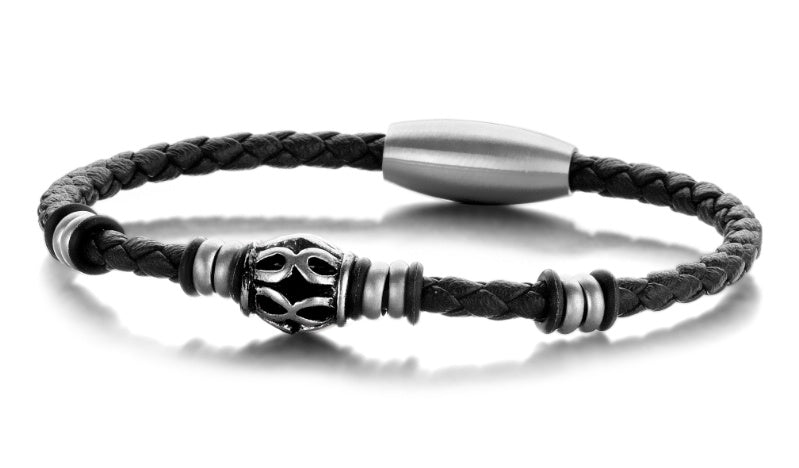 Armband Echt Leder schwarz Beads