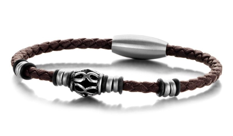 Armband Echtleder braun Beads