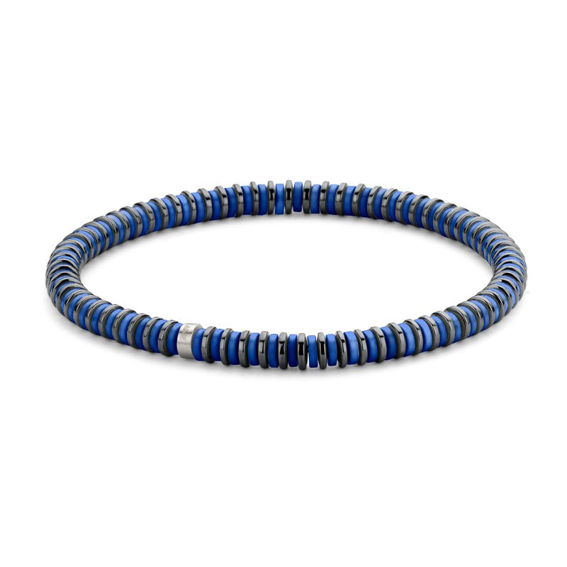 Armband Hämatit/blaue Steinscheiben 5mm breit