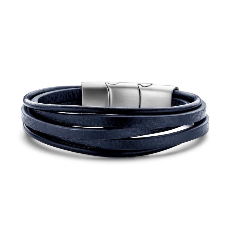 Armband Echtleder blau 5-rhg.