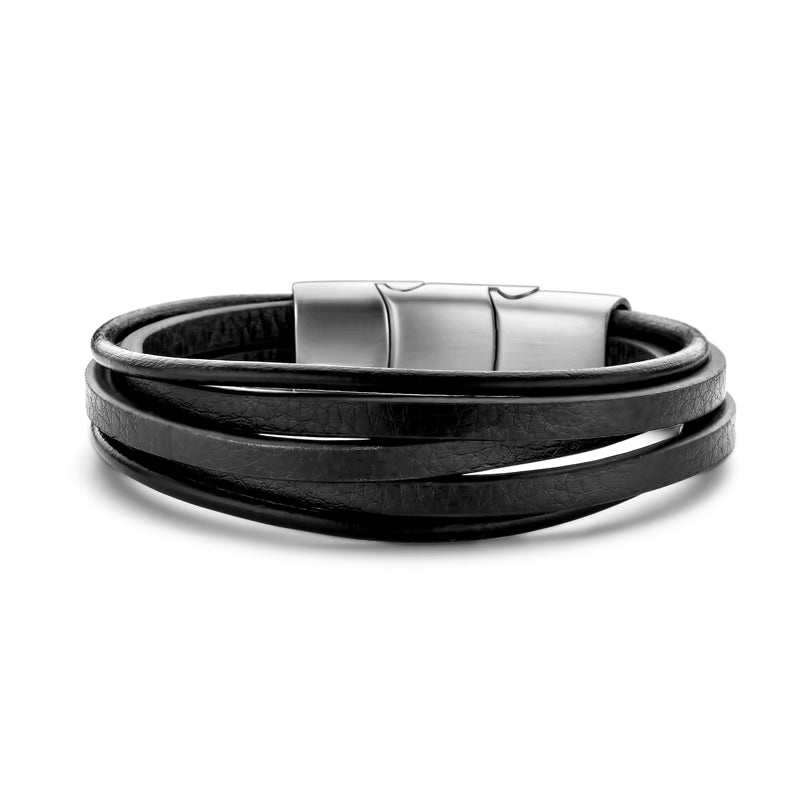 Armband Echtleder schwarz 5-rhg.