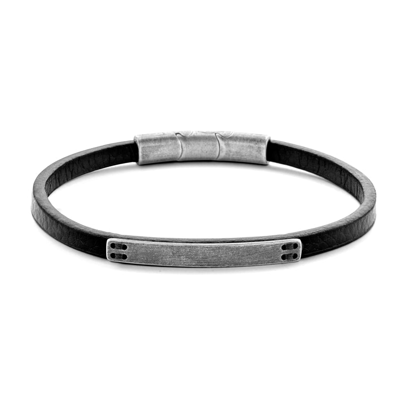 Armband Echtleder schwarz mit Schild