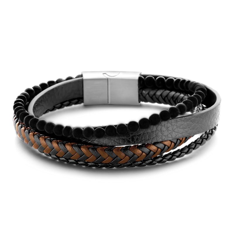 Armband Echtleder schwarz/braun 4-rhg. mit Achat