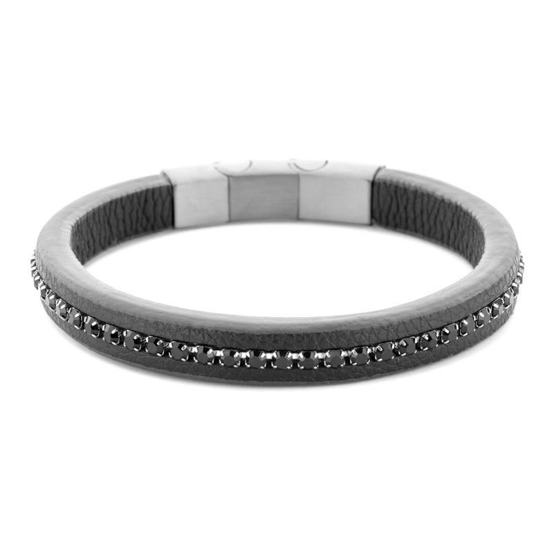 Armband Echtleder schwarz aus Edelstahl