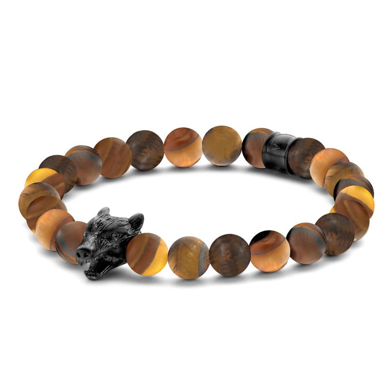 Armband mit Tigerauge und Wolfskopf