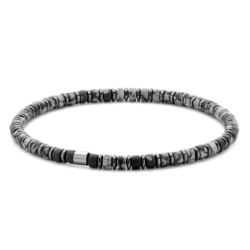 Armband mit Hämatit Scheiben und Schneeflocken Obsidian Perlen