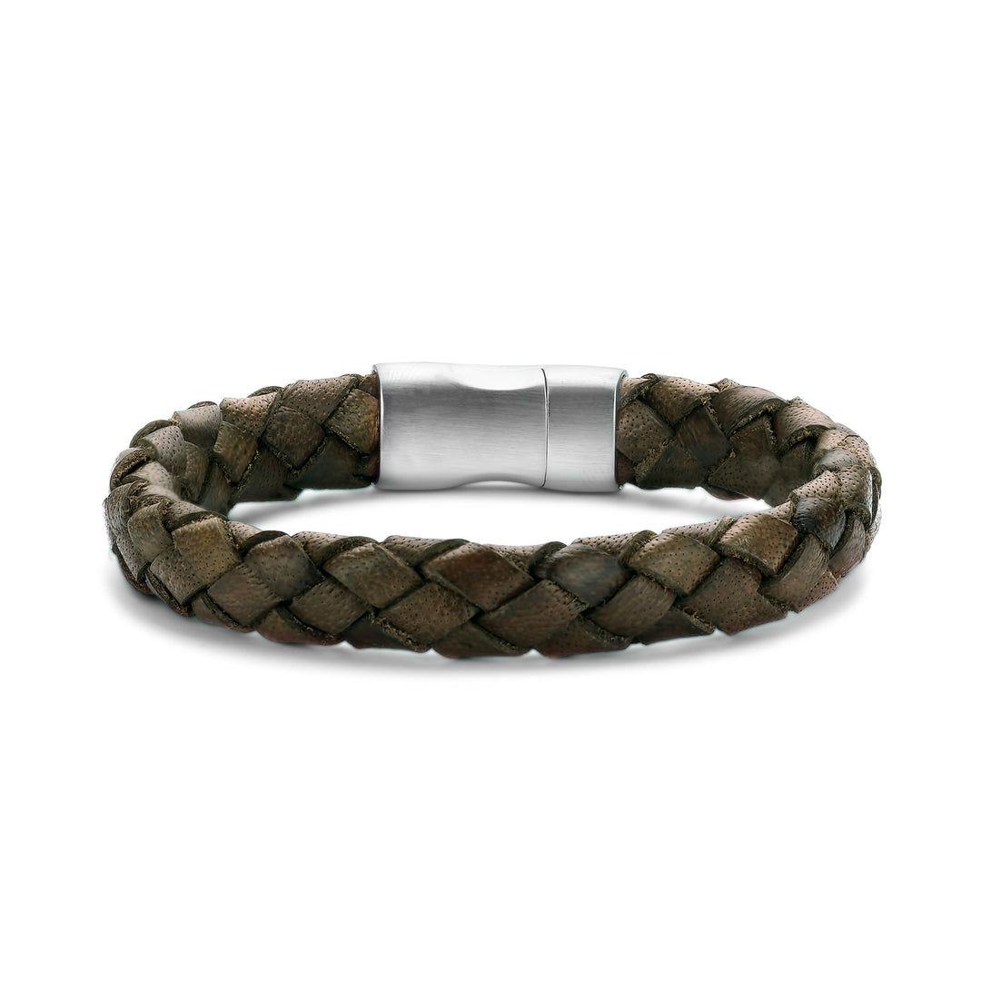 Armband Echt Leder braun mit Edelstahl